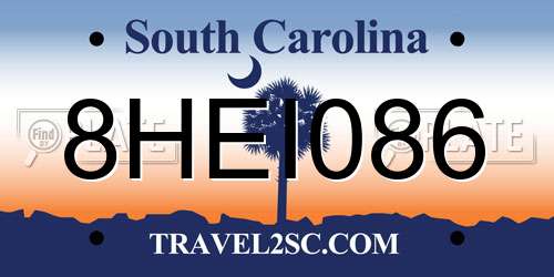 8HEI086 South Carolina License Plate
