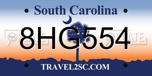 8HG554 South Carolina License Plate