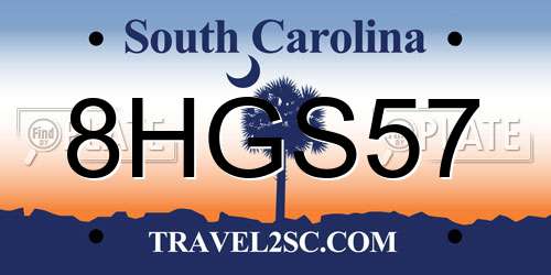 8HGS57 South Carolina License Plate