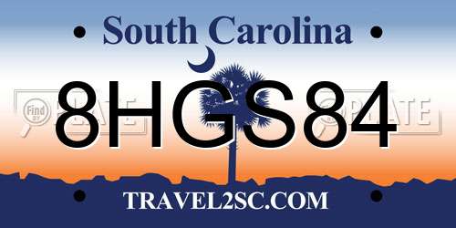 8HGS84 South Carolina License Plate