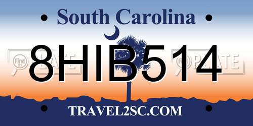 8HIB514 South Carolina License Plate
