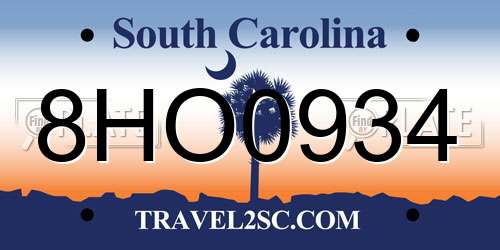 8HO0934 South Carolina License Plate