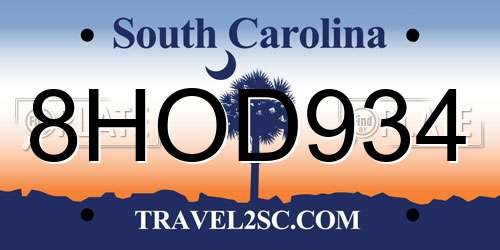 8HOD934 South Carolina License Plate