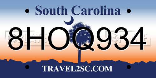 8HOQ934 South Carolina License Plate