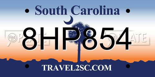 8HP854 South Carolina License Plate