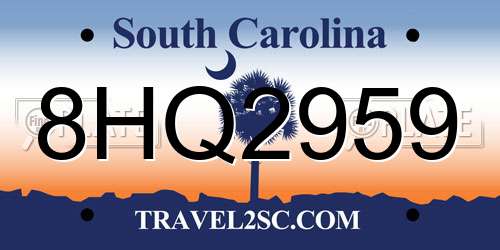 8HQ2959 South Carolina License Plate