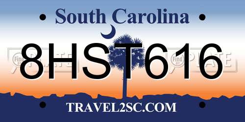 8HST616 South Carolina License Plate