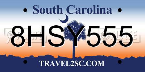 8HSY555 South Carolina License Plate