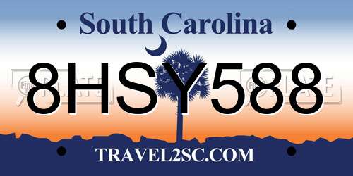 8HSY588 South Carolina License Plate