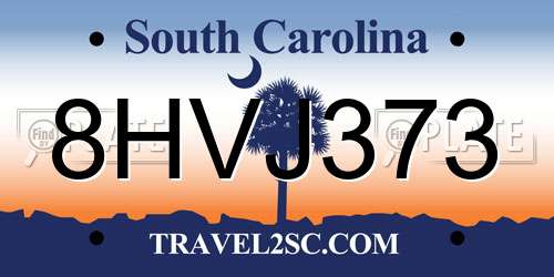 8HVJ373 South Carolina License Plate