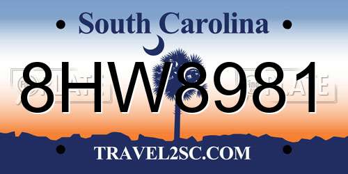 8HW8981 South Carolina License Plate