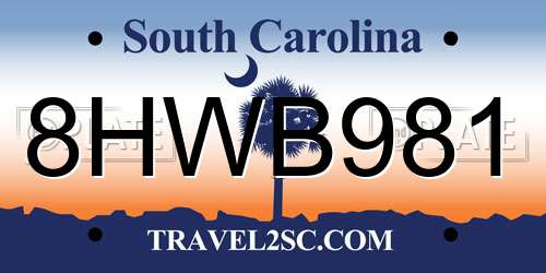 8HWB981 South Carolina License Plate