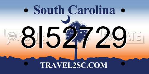 8I52729 South Carolina License Plate