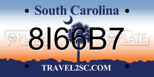 8I66B7 South Carolina License Plate