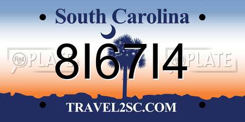 8I67I4 South Carolina License Plate