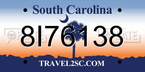 8I76138 South Carolina License Plate