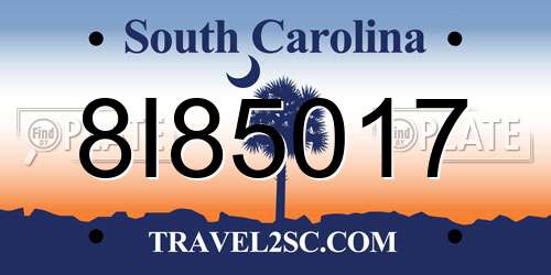 8I85017 South Carolina License Plate