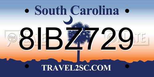 8IBZ729 South Carolina License Plate