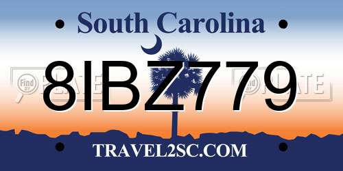 8IBZ779 South Carolina License Plate