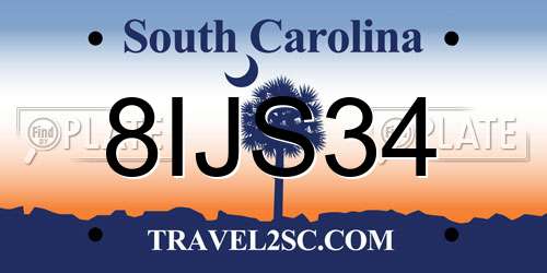 8IJS34 South Carolina License Plate