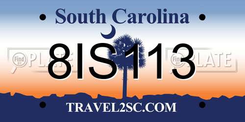 8IS113 South Carolina License Plate
