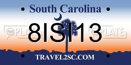 8ISI13 South Carolina License Plate