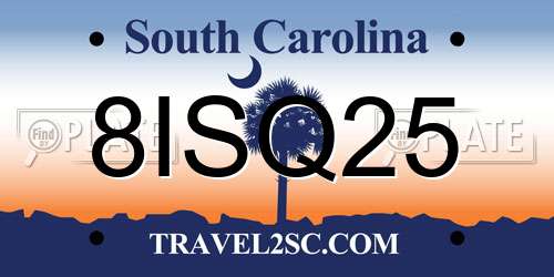8ISQ25 South Carolina License Plate