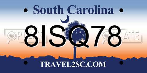 8ISQ78 South Carolina License Plate