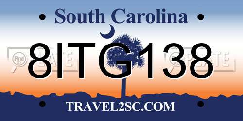8ITG138 South Carolina License Plate