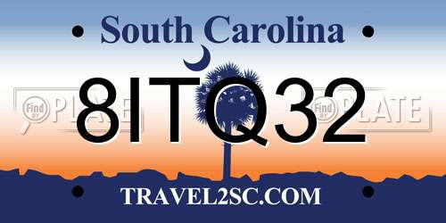 8ITQ32 South Carolina License Plate
