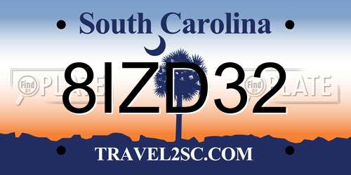 8IZD32 South Carolina License Plate