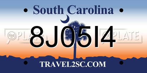 8J05I4 South Carolina License Plate