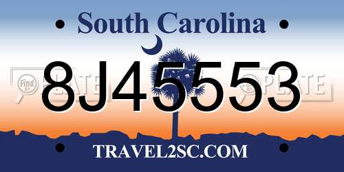 8J45553 South Carolina License Plate