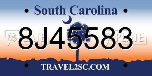 8J45583 South Carolina License Plate