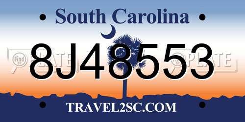 8J48553 South Carolina License Plate