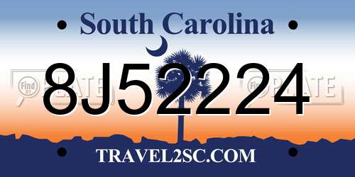 8J52224 South Carolina License Plate