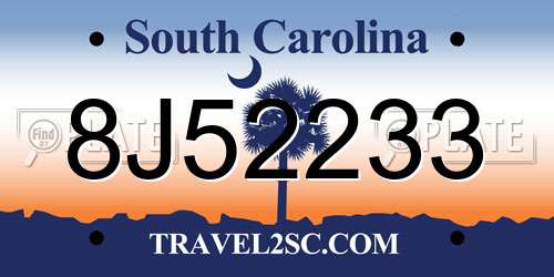 8J52233 South Carolina License Plate