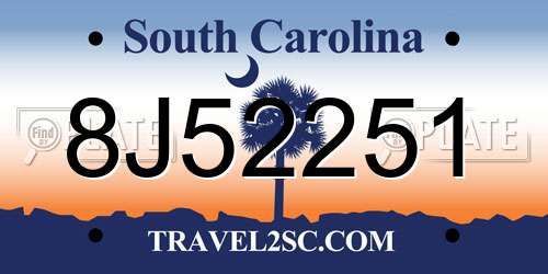 8J52251 South Carolina License Plate