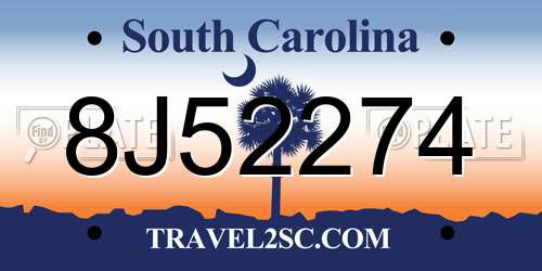 8J52274 South Carolina License Plate