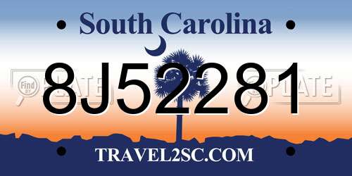 8J52281 South Carolina License Plate