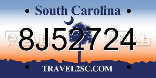 8J52724 South Carolina License Plate