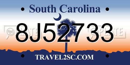 8J52733 South Carolina License Plate