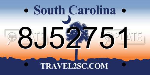 8J52751 South Carolina License Plate
