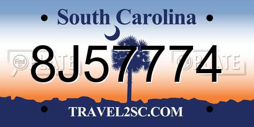 8J57774 South Carolina License Plate
