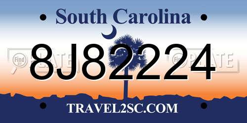 8J82224 South Carolina License Plate