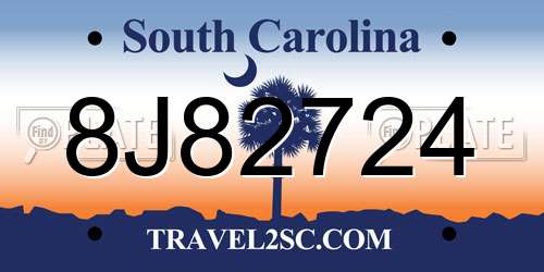 8J82724 South Carolina License Plate