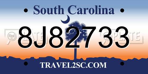 8J82733 South Carolina License Plate