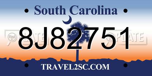 8J82751 South Carolina License Plate