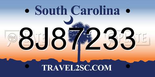 8J87233 South Carolina License Plate