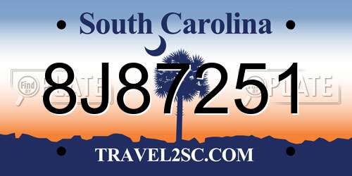 8J87251 South Carolina License Plate
